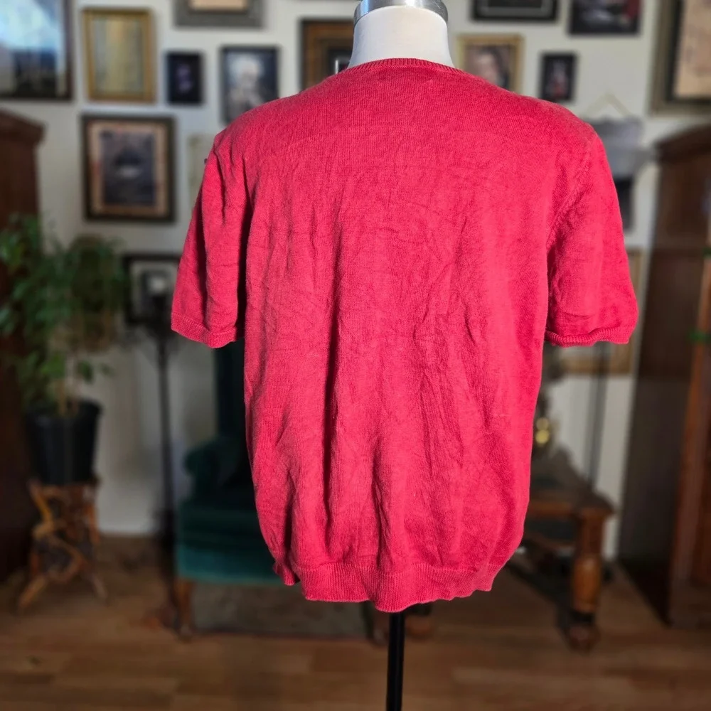 Vintage 90s Alfred Dunner Red Nautical‎ Embroidered Short Sleeve Knit Tee Blouse